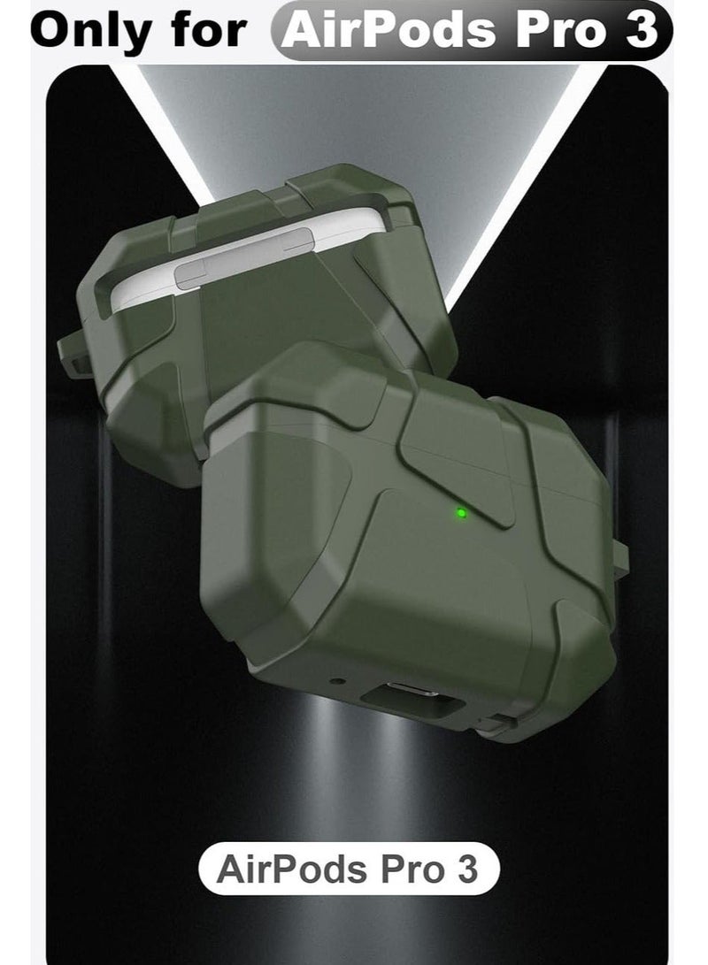 for AirPods Pro 3 Case, Shockproof Silicone Protective Case, Compatible with AirPods Pro 3rd Generation, with Hard Shell Design & Scratch Protection, Front LED Visible with Carabiner, Green - Image 2